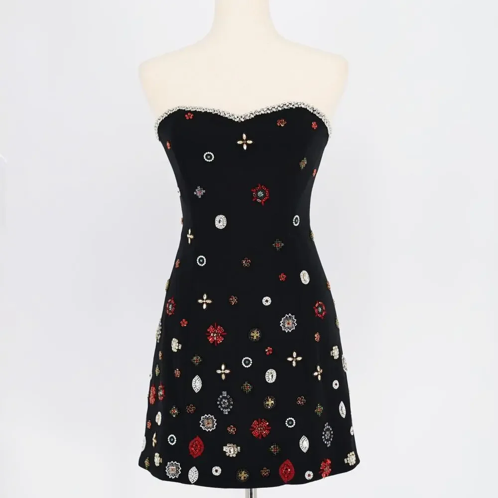 Alice and Olivia Women Black Embellished Iva Strapless Mini Dress Size US 4 - Picture 6 of 12
